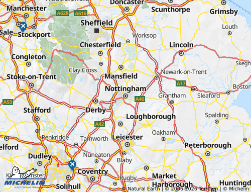 Carte MICHELIN Nottingham - ViaMichelin