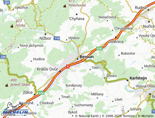 Kaart MICHELIN Beroun - ViaMichelin