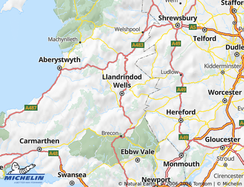 Mappa MICHELIN Powys - ViaMichelin