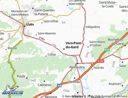 MICHELIN Vers-Pont-du-Gard map - ViaMichelin