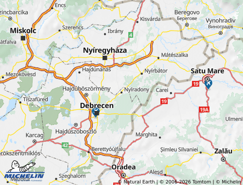 MICHELIN Nyíradonyi járás map - ViaMichelin