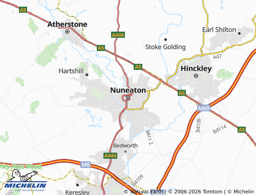 Carte MICHELIN Nuneaton - ViaMichelin