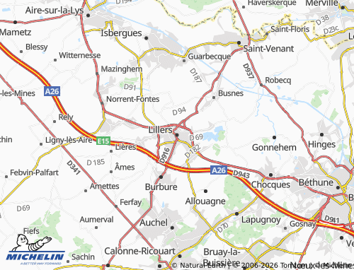Carte MICHELIN Lillers - ViaMichelin