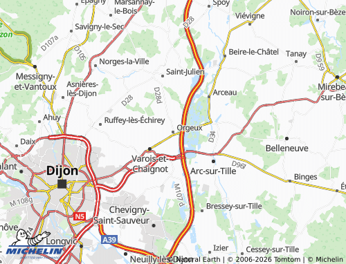 MICHELIN Orgeux map - ViaMichelin