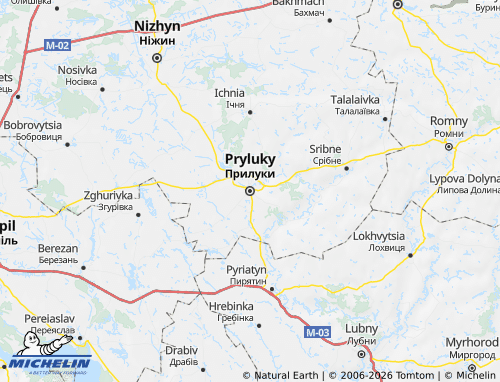 Mappa MICHELIN Prylutskyi raion - ViaMichelin
