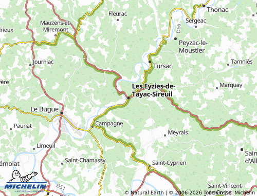 Carte MICHELIN Les Eyzies-de-Tayac-Sireuil - ViaMichelin