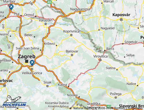 MICHELIN County of Bjelovar-Bilogora map - ViaMichelin