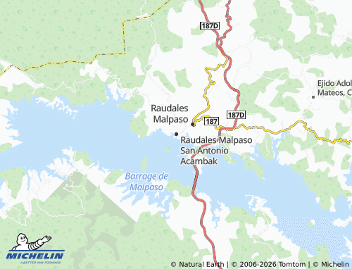 Mapa MICHELIN Raudales Malpaso San Antonio Acambak - ViaMichelin