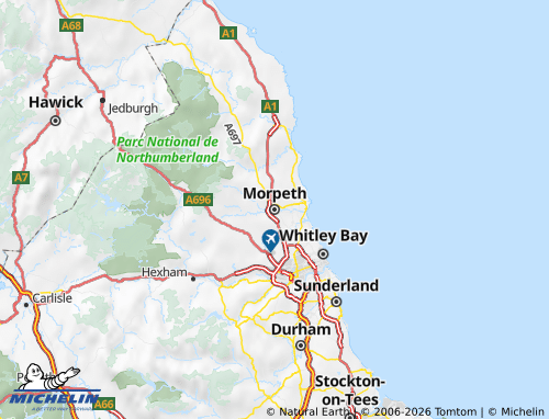 MICHELIN Northumberland map - ViaMichelin