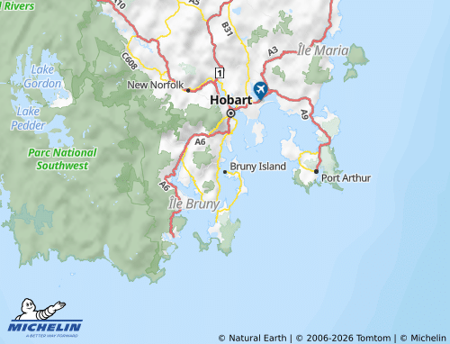 Mapa MICHELIN Southeast Tasmania - ViaMichelin