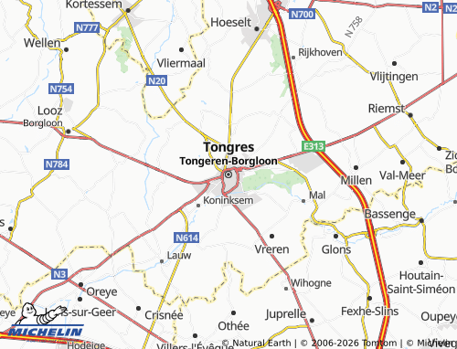Kaart MICHELIN Tongeren-Borgloon - ViaMichelin