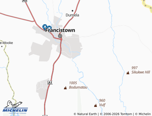 Mapa MICHELIN Francistown Outlying 1 - ViaMichelin