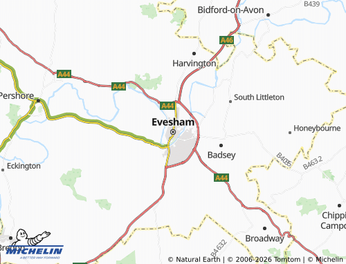 Carte MICHELIN Evesham - ViaMichelin