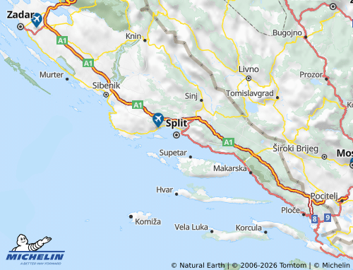 MICHELIN-Landkarte Split-Dalmatien - ViaMichelin