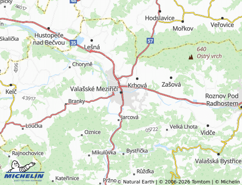 Kaart MICHELIN Valašské Meziříčí - ViaMichelin