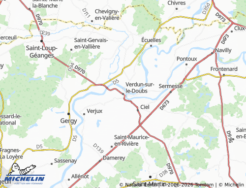 Carte MICHELIN Verdun-sur-le-Doubs - ViaMichelin