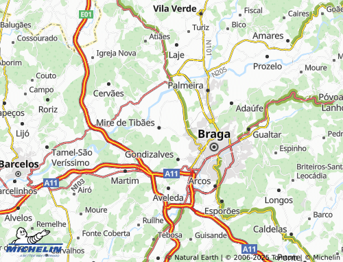 MICHELIN Parada de Tibães map - ViaMichelin