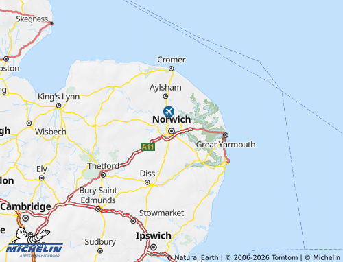 Carte MICHELIN Norfolk - ViaMichelin
