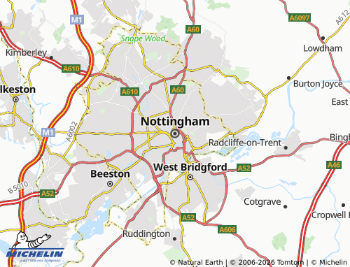 Carte MICHELIN Nottingham - ViaMichelin