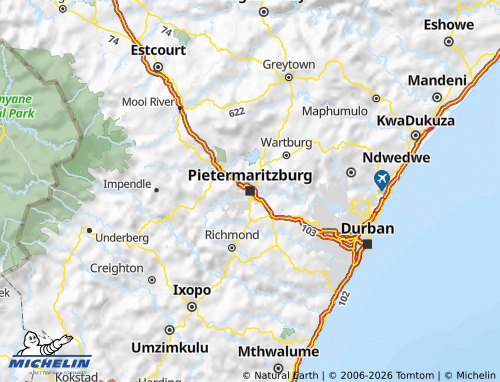 Kaart MICHELIN KwaZulu-Natal - ViaMichelin