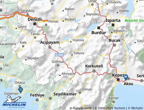 Mapa MICHELIN Tefenni - ViaMichelin