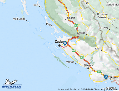 MICHELIN County of Zadar map - ViaMichelin