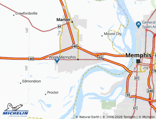 Carte MICHELIN West Memphis - ViaMichelin
