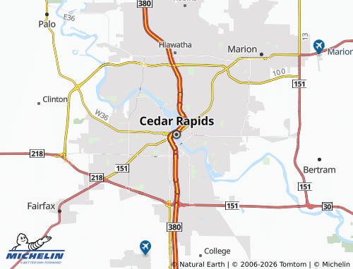 Carte MICHELIN Cedar Rapids - ViaMichelin