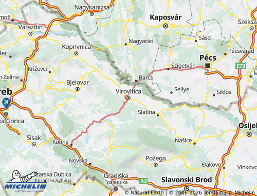 Mapa MICHELIN Virovitičko-podravska - ViaMichelin