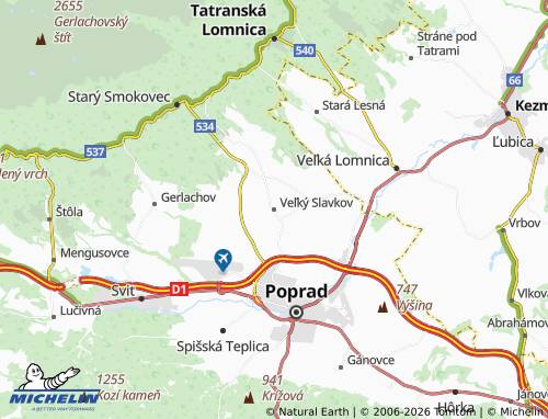 Mappa MICHELIN Veľký Slavkov - ViaMichelin