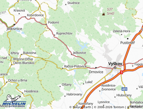 Kaart MICHELIN Ježkovice - ViaMichelin