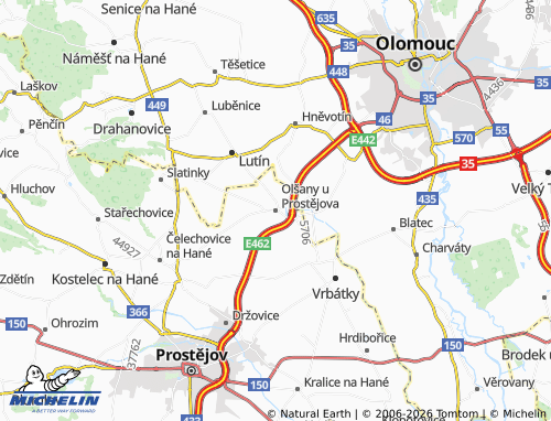 MICHELIN Olšany u Prostějova map - ViaMichelin