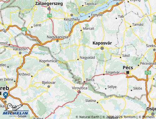 Mapa MICHELIN Nagyatádi járás - ViaMichelin