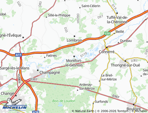 Carte MICHELIN Montfort-le-Gesnois - ViaMichelin