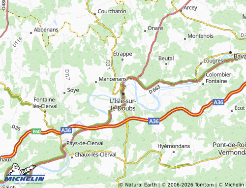Carte MICHELIN L'Isle-sur-le-Doubs - ViaMichelin
