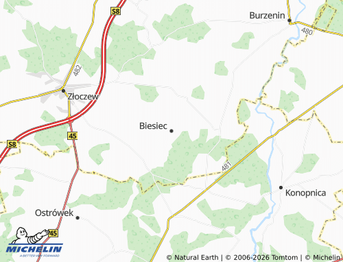MICHELIN Biesiec map - ViaMichelin