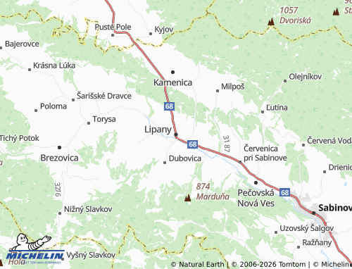 MICHELIN Lipany map - ViaMichelin