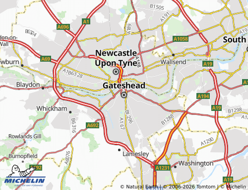 Carte MICHELIN Gateshead - ViaMichelin
