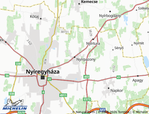 MICHELIN Nyírpazony map - ViaMichelin