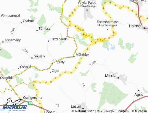 MICHELIN Méhtelek map - ViaMichelin