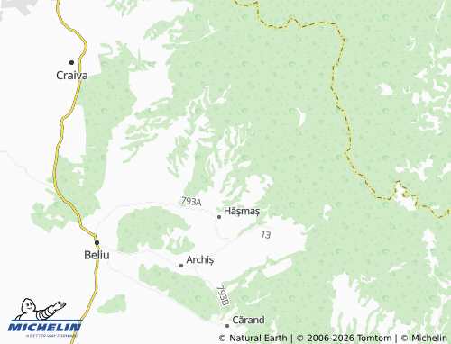 Carte MICHELIN Urvișu De Beliu - ViaMichelin