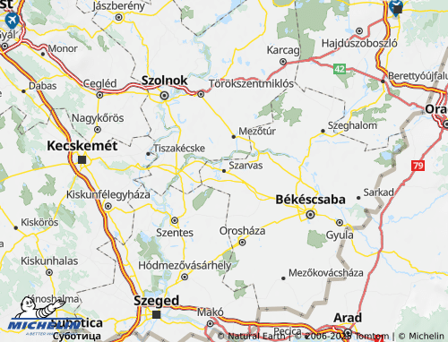 MICHELIN Szarvasi járás map - ViaMichelin