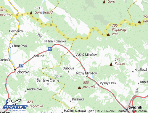 MICHELIN-Landkarte Vyšný Mirošov - ViaMichelin