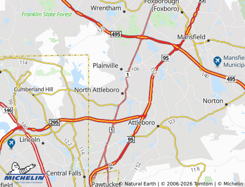 Carte MICHELIN North Attleboro - ViaMichelin