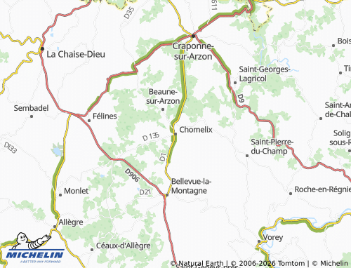 MICHELIN Chomelix map - ViaMichelin