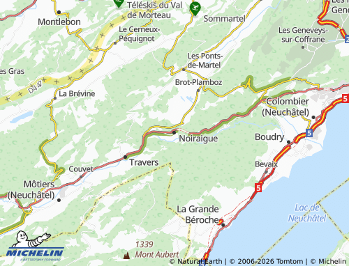 Carte MICHELIN Noiraigue - ViaMichelin