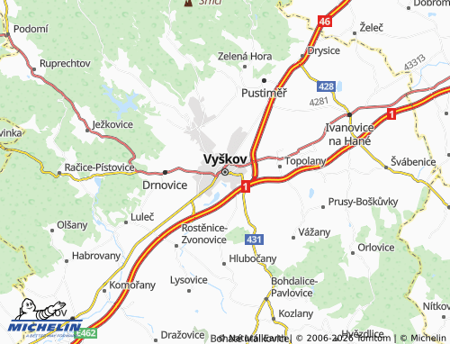 Kaart MICHELIN Vyškov - ViaMichelin