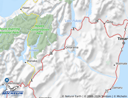 Mapa MICHELIN Waitaki-Canterbury - ViaMichelin