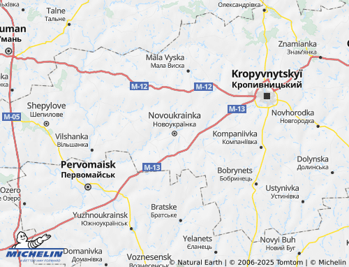 MICHELIN Novoukrainskyi raion map - ViaMichelin