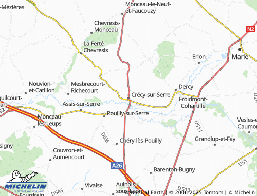 MICHELIN Crécy-sur-Serre map - ViaMichelin